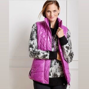 Talbots high shine quilted puffer vest in fuchsia- Size XS
